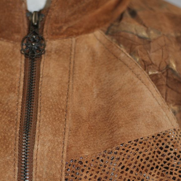Winlit Brown Leather Bomber Coat - Picture 5 of 16